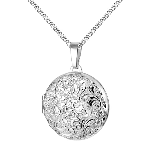 JEVELION Silberkette Medaillon Silber 925 runder Amulett Anhänger für 2 Bilder zum Öffnen für Damen Silberamulett und Schmuck-Etui Mit Halskette - Kettenlänge 50 cm.