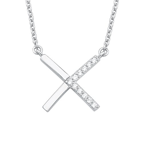 S.Oliver Damen Kette mit X-Anhänger 925 Sterling Silber rhodiniert Zirkonia 42+3 cm weiß