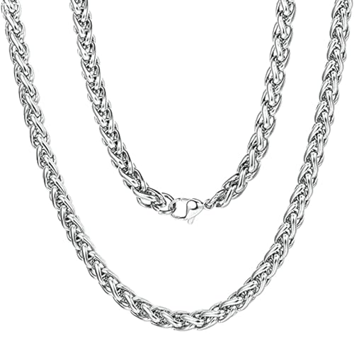 Gualiy Halskette aus Edelstahl Herren, Ketten Halskette Silber 8MM Silber Kette Halsketten 70CM