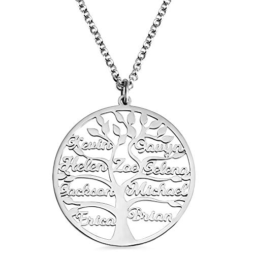 Gravierte Familienname Halskette, Personalisierte Namenskette, Baum des Lebens Halskette, 925 Silber Lebensbaum Halskette, Geschenk für Familie, 1-9 Mehrere Namen Halskette, Geschenk für Mama