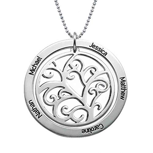 Namenskette Baum des Lebens Kette mit Gravur 1 bis 7 Namen Familiennamen Halskette Lebensbaum Personalisiert Runde Name Halskette Stammbaum für Mutter Mama Oma 925 Sterling Silber/Gold/Rose Gold