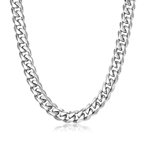 Clyhon 1Pcs Herren Silber Kette Halskette, Männer Kubanische Edelstahl Kette,Cuban Chain Halskette für Männer Jungen, Breite 7MM