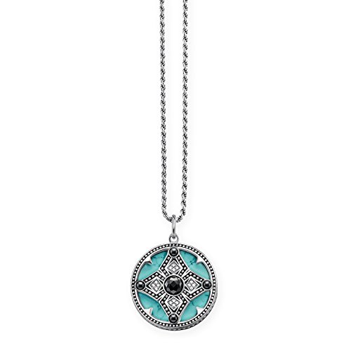 Thomas Sabo Damen-Kette mit Anhänger  Ethno Amulett  Halzkette 925 Silber Diamant (0.2 ct) weiß Türkis Hämatit 0.14 cm - D_KE0011-358-17-L45