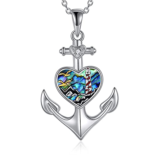 YAFEINI Anker Kette aus Sterling Silber Nutischer Berganker und Leuchtturm-Seil Navigations Schmuck für Damen Crew Teenager Mädchen nautische Segler