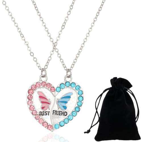 KUMSODE halskette damen,kette damen,freundschaftskette,beste freundin geschenke,geschenke für freundin,Schmetterlings-Halskette Cartoon Girl BFF Best Friend Halskette (2 Stück)