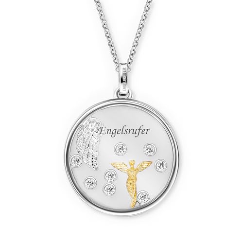 Engelsrufer Kette Glaslinse Engel Bicolor für Damen aus 925er Sterlingsilber - Zirkonia - Karabinerverschluss - Länge: 42+4+4cm