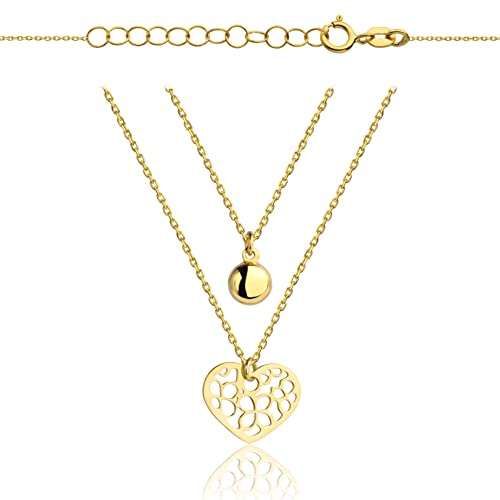 Goldene Damen Halskette 333 8k Gold Gelbgold Kette mit Anhänger Herz Kugel Gravur