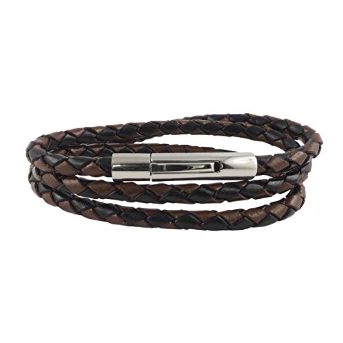 König Design Lederkette Lederband Leder-Armband 6 mm Herren Halskette Schwarz Braun 70 cm lang mit Hebeldruck-Verschluss Silber geflochten