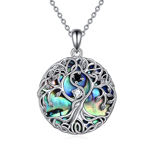 YFN Baum des Lebens Halskette Sterling Silber Yin Yang Lebensbaum Anhänger Kette Abalone Shell Keltischer Schmuck Geschenke für Damen Herren