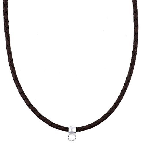 Esprit Damen-Charms-Kette, Hell Braun, 925 Sterlingsilber Leder 75-80cm ESNL92070A750