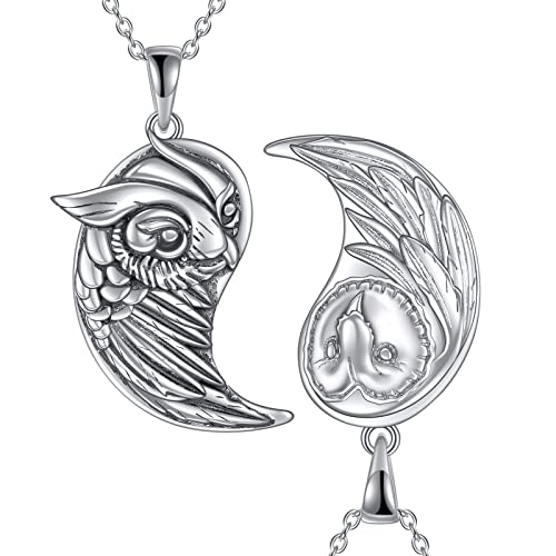 YFN Eule Halskette Sterling Silber Yin Yang Eule Anhänger Passende Schmuck für 2 Geschenke für Paar Freunde Damen Herren