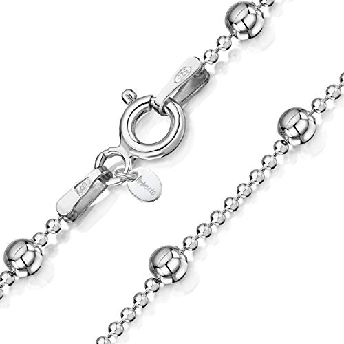 Amberta 925 Sterlingsilber Damen-Halskette - Kugelkette mit größeren Kugel - 1.1 mm Breite - Verschiedene Längen: 40 45 50 55 60 cm (50cm)