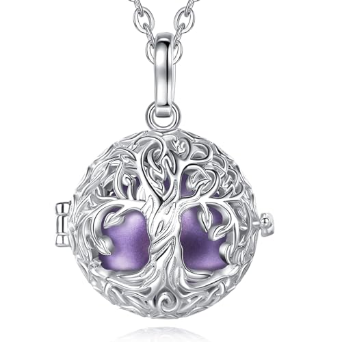 EUDORA Harmony Ball Bola Klangkugel Kette Schwangerschaft Schutzengel Anhänger für Damen, Baum des Lebens Engelsrufer Kette mit Anhänger Lebensbaum Schmuck Geschenke für Frauen, 114cm + 76cm