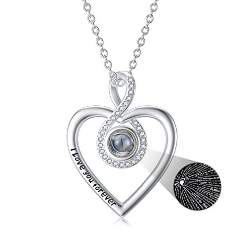 Dorunmo Ich liebe Dich Halskette 100 Sprachen Kette Damen Infinite Unendlichkeitszeichen Kette Geburtstagsgeschenke für Frau Mama Sie Geburtstag Muttertags 925 Silber Projektion Halskette