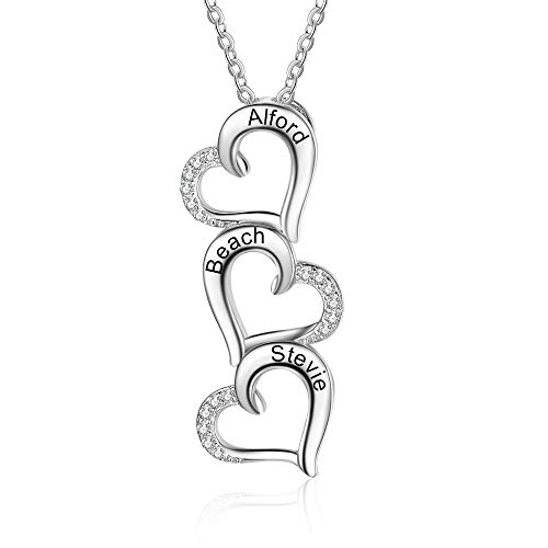 Personalisierte Halskette Silber 925 Damen Mutter Tochter Kette Herz Anhänger mit Namen Gravur Geschenk für Weihnachten Valentinstag (3 herz)