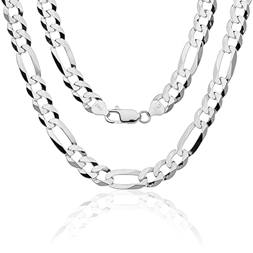AKA Gioielli® - Figarokette 9mm 925 Silberkette - Herren Damen Halskette - Länge 50 cm