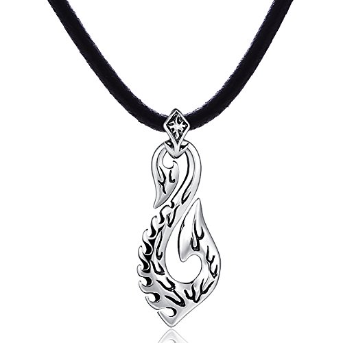 DonDon Herren Halskette Kautschuk 50 cm und Maori Tribal Symbol Anhänger aus Edelstahl verpackt in einem schwarzen Samtbeutel