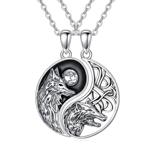 YFN Passende Halskette für Paare Sterlingsilber Wolf-Yin-Yang-Halskette BFF-Halskette für 2 Paare passende Halskette für Paare Freundschaftsschmuck Geschenk