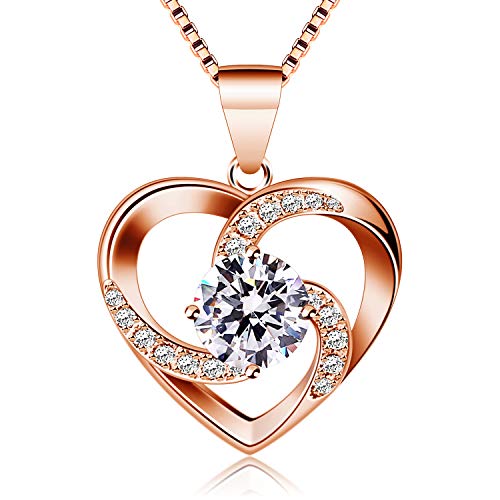 B.Catcher Kette Herz Damen Rosegold Halskette 925 Sterling Silber Anhänger ''Liebe ist das Glück'' Schmuck Zirkonia 45CM Kettenlänge Geschenk für Damen