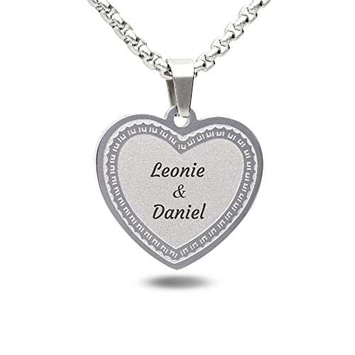 LaraZeidler Berlin Herzkette mit Gravur Edelstahl Damen Kette mit Herz Anhänger individuelle Wunschgravur Namen Datum auf Vorderseite und Rückseite (55)