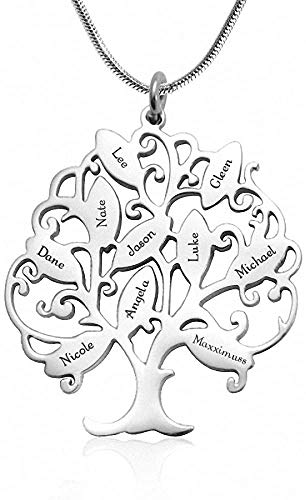 Namenskette Baum Kette mit Gravur 1 bis 10 Namen Familiennamen Halskette Lebensbaum Personalisiert Stammbaum Name Halskette für Mutter Mama Oma, 925 Sterling Silber/Gold/Rose Gold