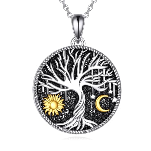 VONALA Sonne und Mond Halskette Sterling Silber Yin Yang Anhänger Halskette Familie Baum des Lebens Schmuck für Männer Frauen
