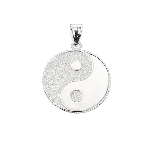 Kleine Schätze - 14 Karat Weissgold Yin und Yang taoistische Symbol- Anhänger Halskette (Kommt mit einem 45 cm Kette)