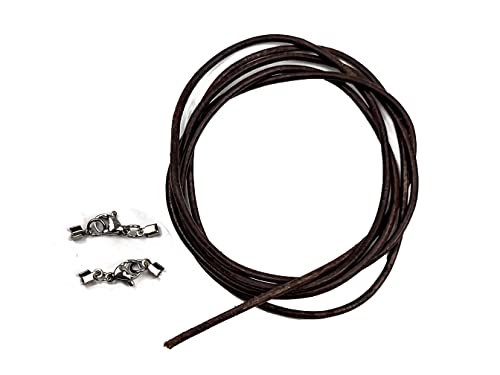 Lederkette Lederband Ledercollier f. Damen Herren Lederschnur braun Rindsleder 3mm in Deutschland hergestellt ca. 1 00m lang mit Edelstahl Lederbandverschluss zum selbst montieren