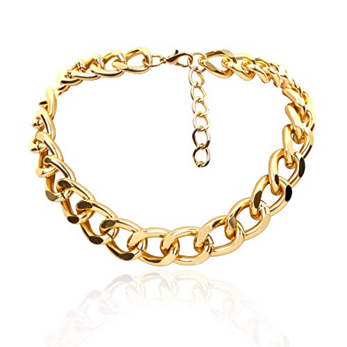 BSLVWG Punk Kubanische Link Kette Choker Halskette Leichte Chunky Oval Chain Link Halskette Statement Hip Hop Schmuck für Frauen und Mädchen (Gold)