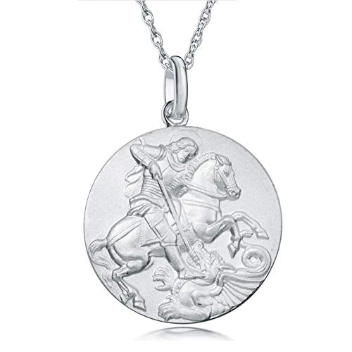 Alexander Castle Solide 925 Sterlingsilber Heiliger Georg und der Drache Reversibel Anhänger Halskette für Herren Damen Jungen Mädchen - mit 18  Silber Kette und Schmuck Geschenkbox