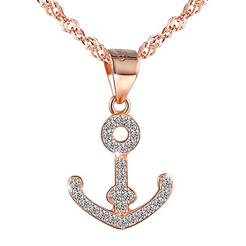 Yumilok Roségold 925 Sterling Silber Zirkonia Anker Anhänger Halskette Kette mit Anhänger für Damen Mädchen