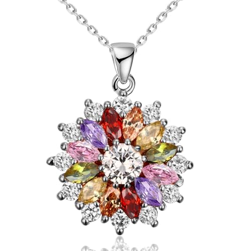 VONSSY Bunte Anhänger Halskette Rose Gold 5A Zirkonia Bohemian Boho Kristall Statement Halskette Pullover Kette Multi Edelstein Granat Amethyst Morganit