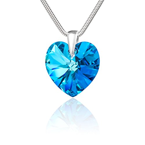 Damen Kette echt Silber 925 Swarovski Elements Herz blau längen-verstellbar Geschenkverpackung Beste Freundin Geschenke