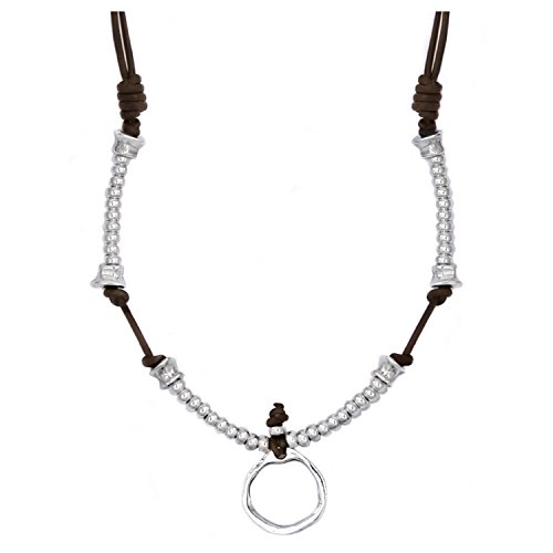 Beau Soleil Jewelry Damen Lederkette mit Anhänger längenverstellbare Halskette aus Leder (braun)