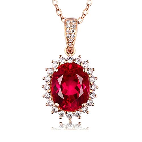 Bishilin Damen Kette 18K Rotgold, Blume mit 2ct Rot Turmaline Anhänger Halskette mit Diamant Rosegold für Hochzeit