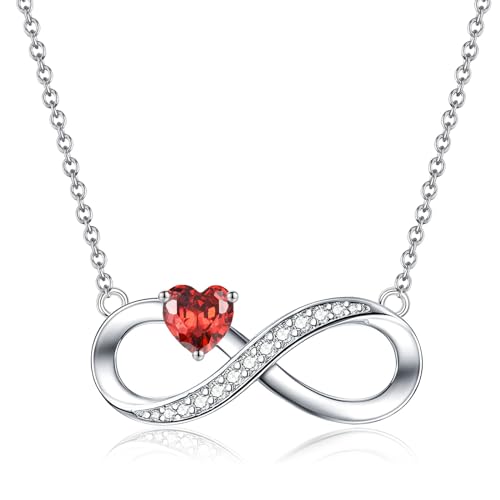 CERSLIMO Unendlichkeitszeichen Kette Silber 925 Halskette Infinity Herz Rot Zirkonia Schmuck Geschenke Muttertag Geburtstag Weihnachten Valentinstag Weihnachtstag für Freundin Mädchen Mama