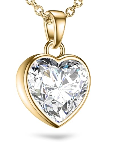 AMOONIC Herzkette Halskette Damen Gold (Silber 925 vergoldet) Kette mit Zirkonia Herz Anhänger Ich liebe Dich Goldkette Schmuckgeschenk für Frauen Sie Ehefrau zum Hochzeitstag Geburtstag Jubiläum