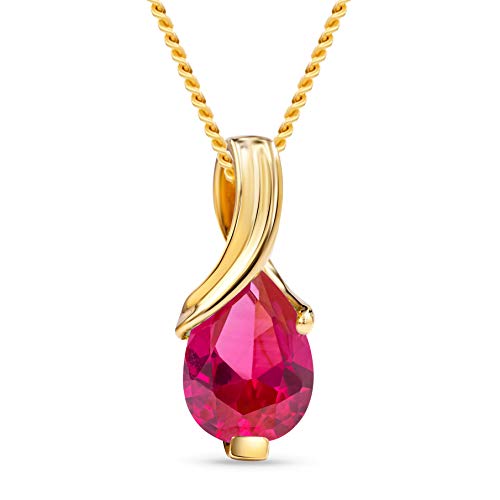 MIORE Schmuck, Rubin Edelsteinkette mit Kettenanhänger Gold 14K 585, Halskette Damen Silber 925, Panzerkette Silberkette 45 cm lang, vergoldete Kette, Kette Damen