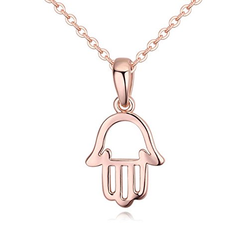 Bungsa rotgold  HAND OF FATIMA  Damenkette 45cm - offener rosegoldfarbener Anhänger Fatimas Hand Hamsa - Halskette Kette Frauen Schutz muslimisches Symbol Islam Religion - muslim necklace redgold
