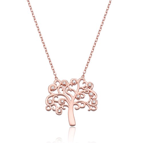 Karisma Damen Silber 925 roségold Anhänger Lebensbaum Zrikonia Weiss Collier Kette mit Verlängerung 5cm