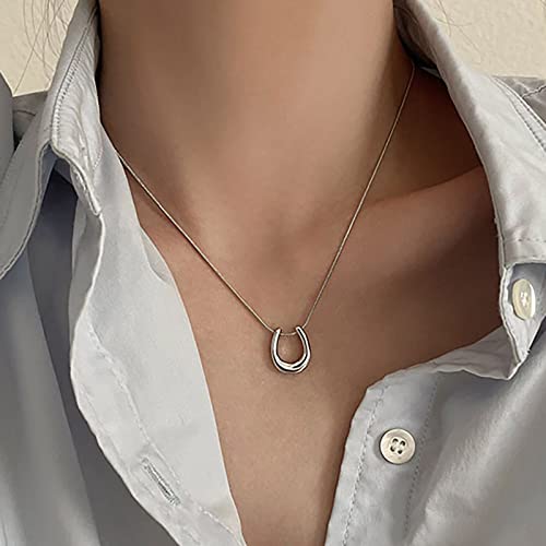 TseenYi Silber Hufeisen Anhänger Halskette Boho Metall U Anhänger Choker Halskette Minimalistische Schlange Kette Frauen & Mädchen