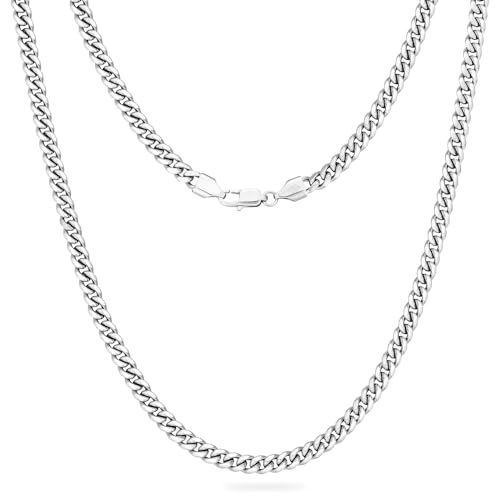 KRKC&CO 5mm Herren Halskette, Silber Farbe Edelstahl Panzerkette Cuban Link Chain, Nickel-frei Dünne Kette Silberkette für Männer Länge 45-61cm