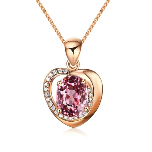 Bishilin Rotgold Kette Damen 585 mit Anhänger, Halskette Herz mit Rosa Turmalin 1.2ct Charms Anhänger Kette 45CM Rosegold