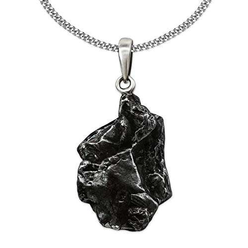 CLEVER SCHMUCK Halskette Anhänger Meteorit ECHTE STERNSCHNUPPE mit Silber-Öse 925 und Kette Panzer 45 cm lang 1,7 mm breit glänzend 925 Sterling Silber im Schmucketui