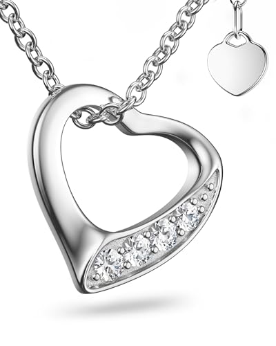 Herzkette Silber von AMOONIC mit * Zirkonia* 925 Geschenk Freundin Frauen Kette Zirkonia Stein Damen Echt Echtsilber Herzanhänger Halskette Herz Silberkette Anhänger Frau FF02SS925ZIFA45-3