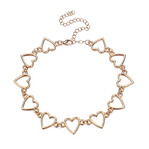 fdsmall Punk Halskette Statement Choker Halskette Minimalismus Hohle Herz Choker Halskette Schmuck für Frauen und Mädchen (Gold)