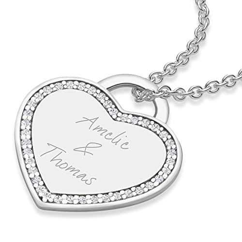 Kette mit Gravur Herz-Kette Silber 925 personalisierte Geschenke für Freundin Mama Schmuck Frauen persönliche Wunsch-Gravur Namensgravur gravierbar Namen Kinder Gravurplatte individuell Halskette