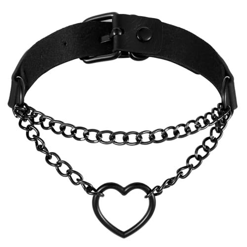 DIVINA VITAE Schwarz Choker Kette Damen Gothic Halskette Choker Schwarzes Gothic Pu-leder Herz Schlupfkette Verstellbarer Retro Choker Halsband Kette Für MäDchen Halloween Weihnachten Zubehör