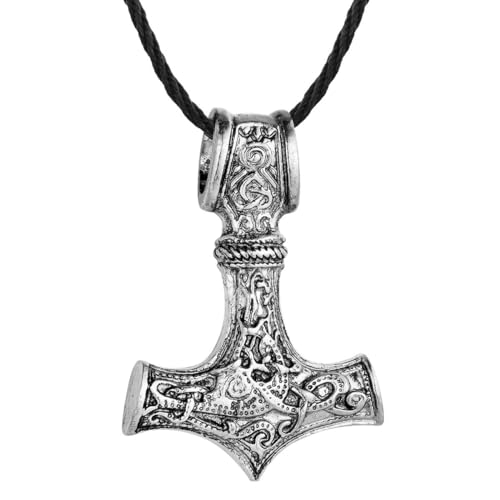 Viking Celtic Knot Thor's Hammer Mjolnir Anhänger Halskette für Männer Frauen Slawischer heidnischer Charme Schwarzes Leder Kette Amulett