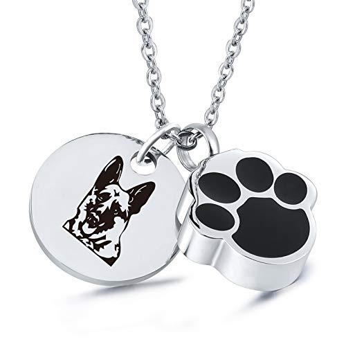 Daesar Anhänger Kette Silber 60CM, Asche Halskette Edelstahl Damen Pfote Dog Tag mit Gravur Schäferhund